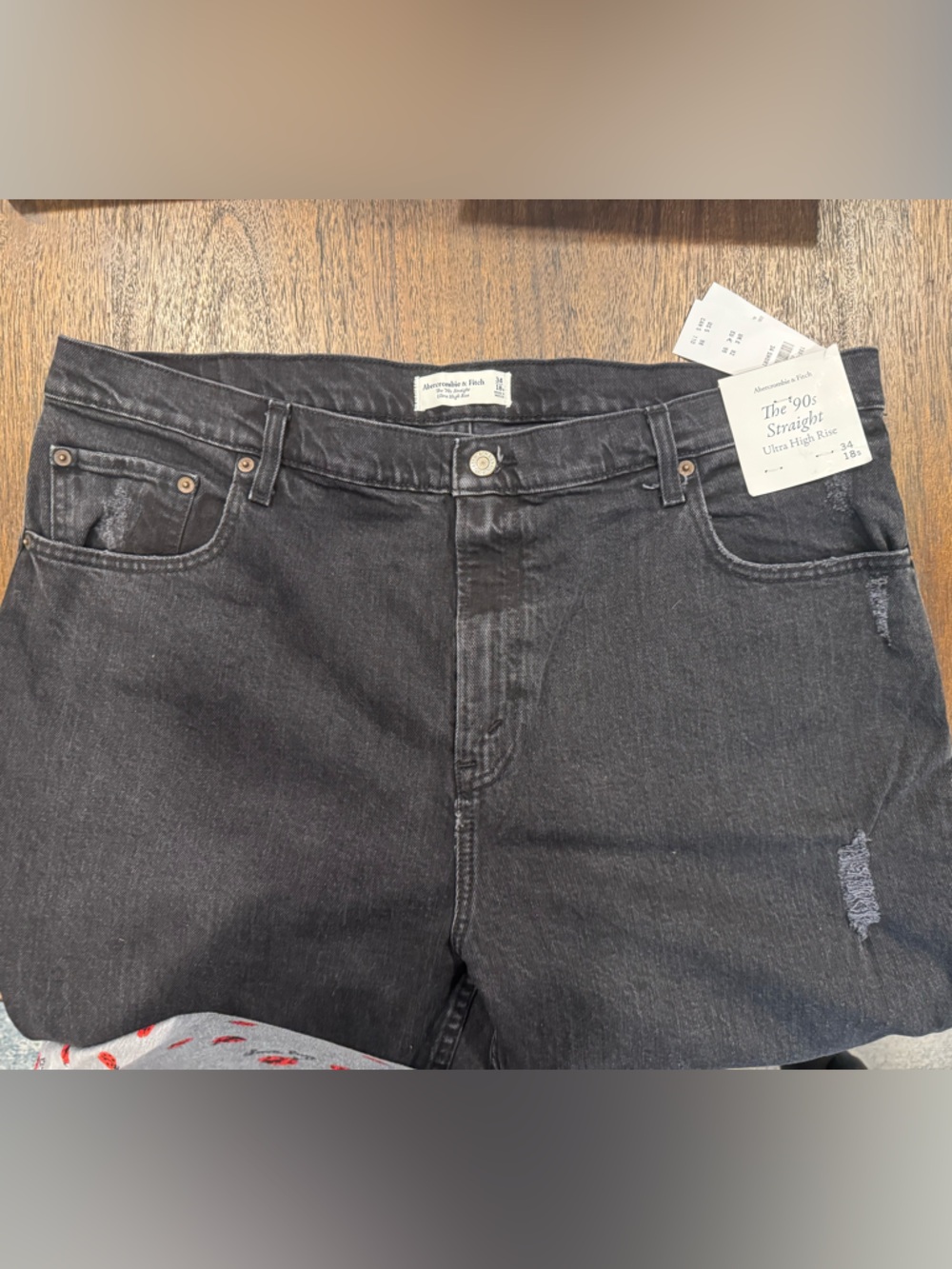 Abercrombie & Fitch The '90s Straight Ultra High Rise Black Jeans Distressed 18S